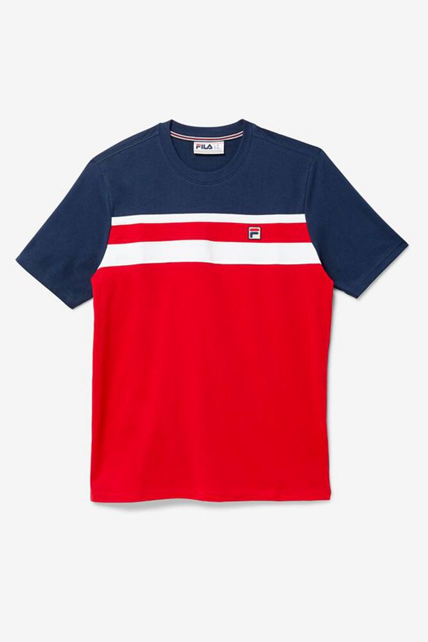 Fila Dover Sleeve Men's Tee - Red/Navy/White,NZ 54-72839